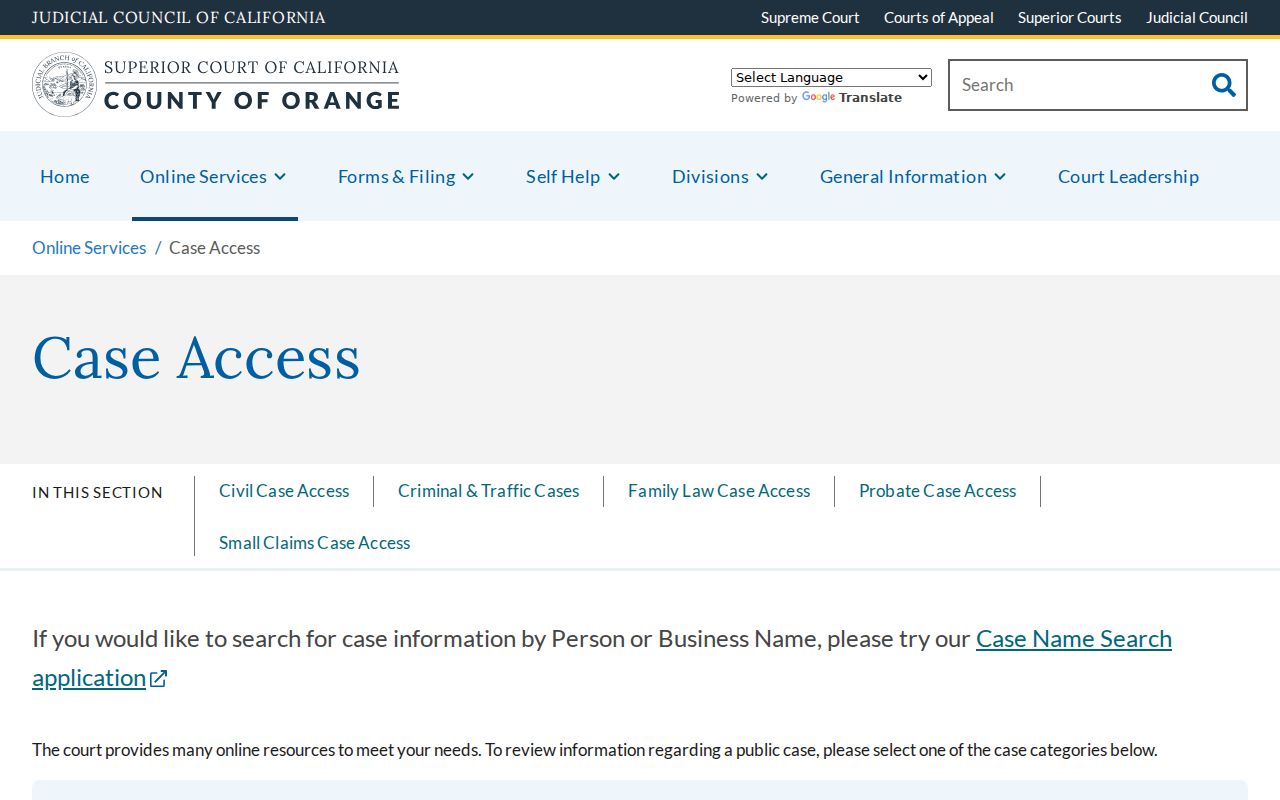 Fountain Valley people search Orange County court case access