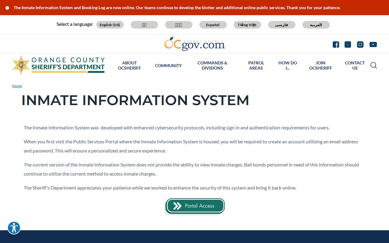 Fountain Valley people search Orange County inmate information
