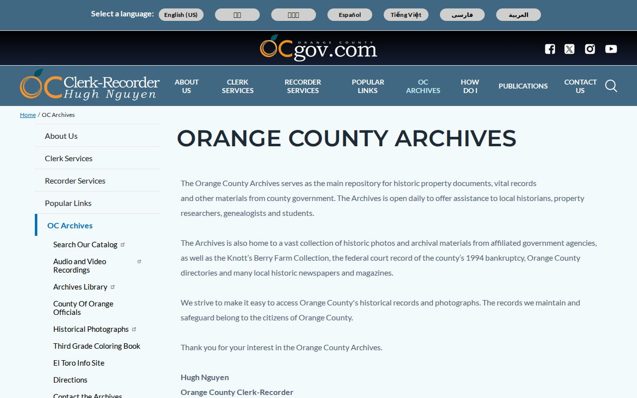 Fountain Valley people search Orange County Archives historical records