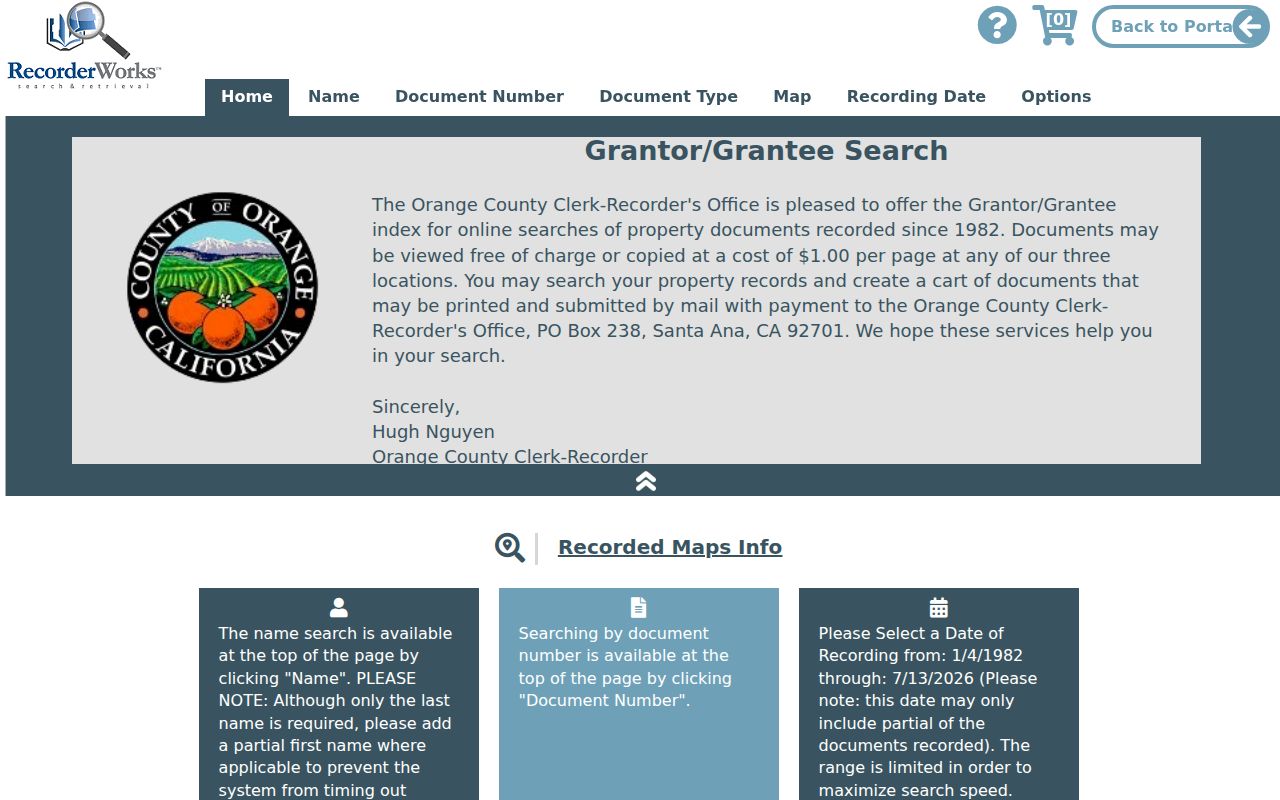 Fountain Valley people search RecorderWorks official records index