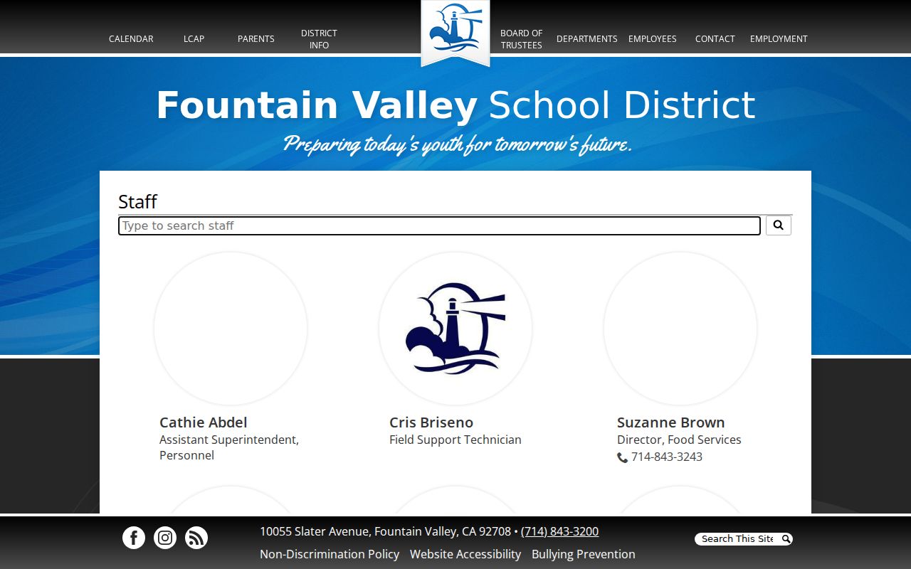 Fountain Valley people directories school district staff directory