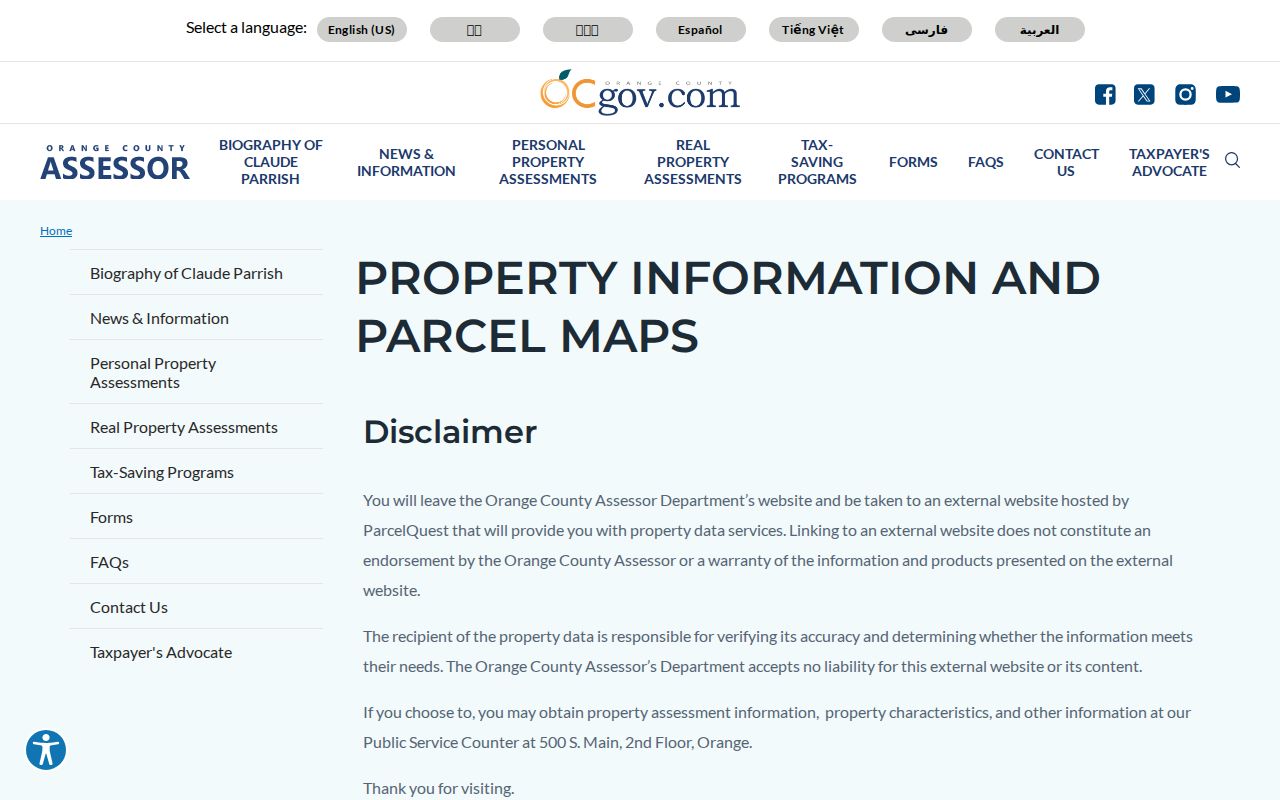 Fountain Valley public records Orange County Assessor parcel information