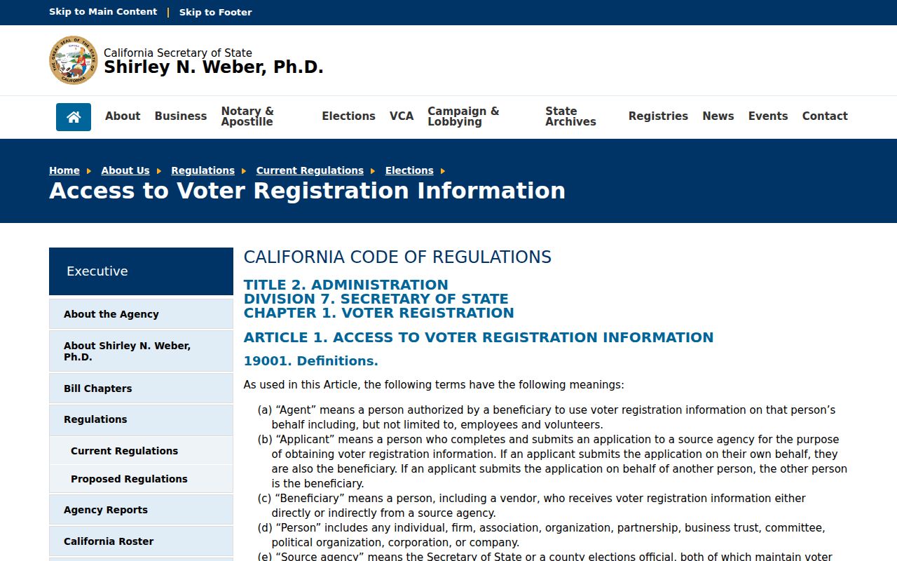 Fountain Valley voter registration access rules in California Secretary of State regulations